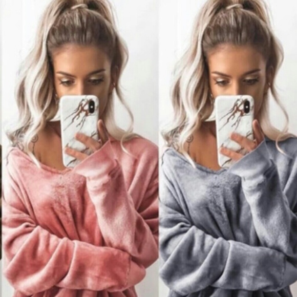 Velvet gray hoodie so soft and comfy women's shirt - Picture 4 of 8